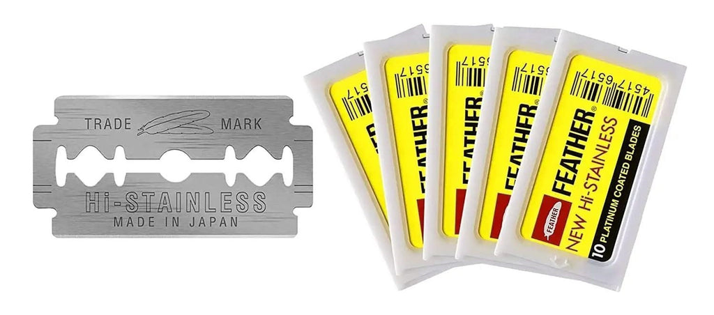50 Pack Feather Double Edge Razor Blades Platinum Coated Stainless Steel Japan