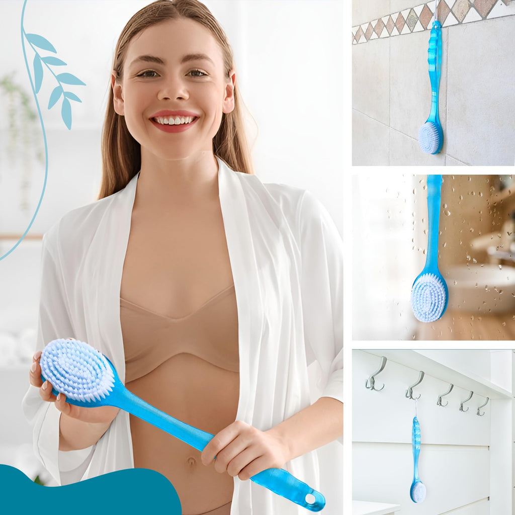 Long Handle Exfoliating Shower Brush for Back, Body & Feet - Spa-Style Body Scrubber