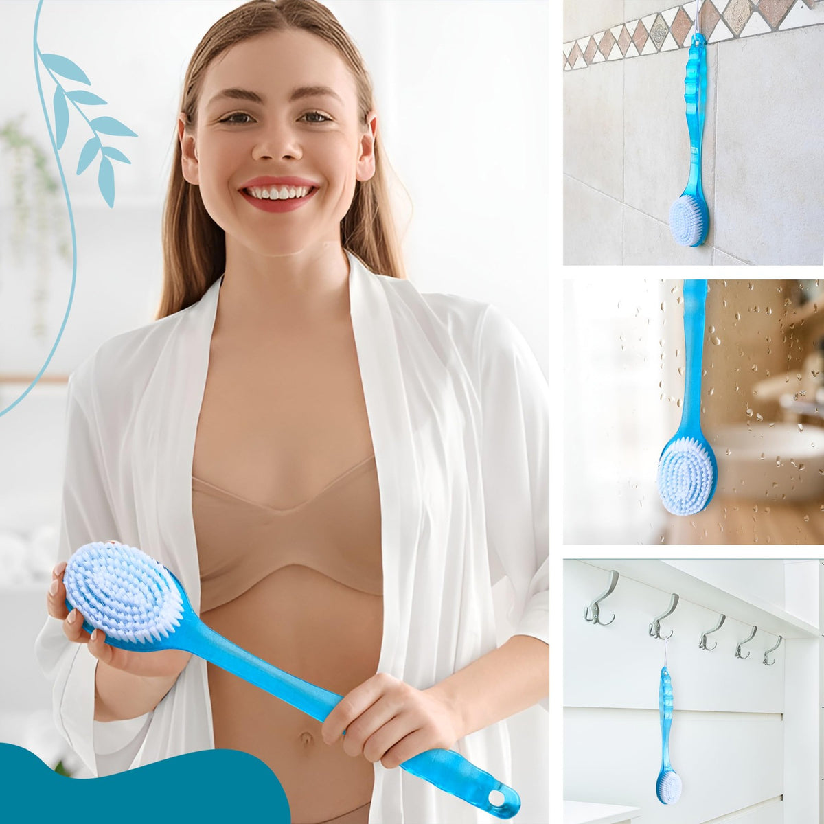 Long Handle Exfoliating Shower Brush for Back, Body & Feet - Spa-Style Body Scrubber