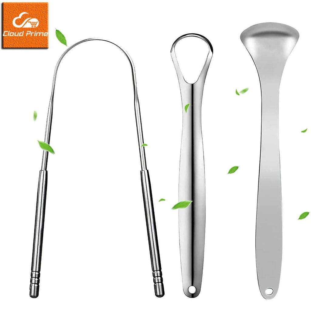 Metal Tongue Scraper Cleaner 3-Pack - Adults & Kids, Stainless Steel, Portable