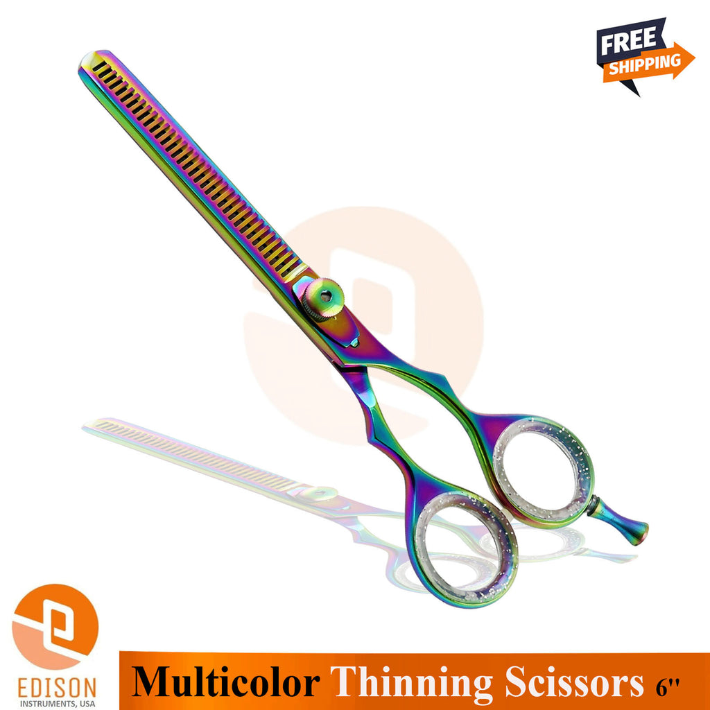 Hair Cutting Scissors Double Thinning Hairdressing Shears 6 Inch Multicolor
