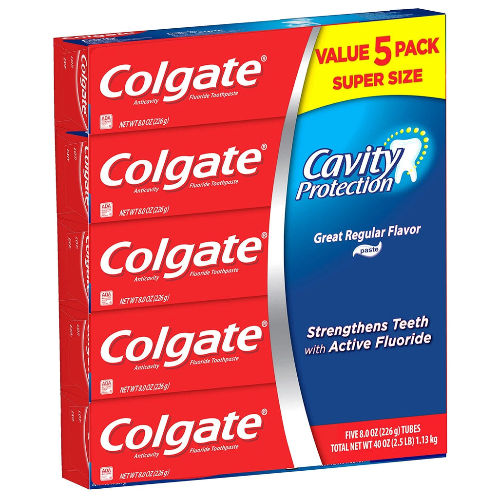 Fluoride Cavity Protection Toothpaste 8 oz - 5 Pack, ADA Approved, Fresh Mint Flavor