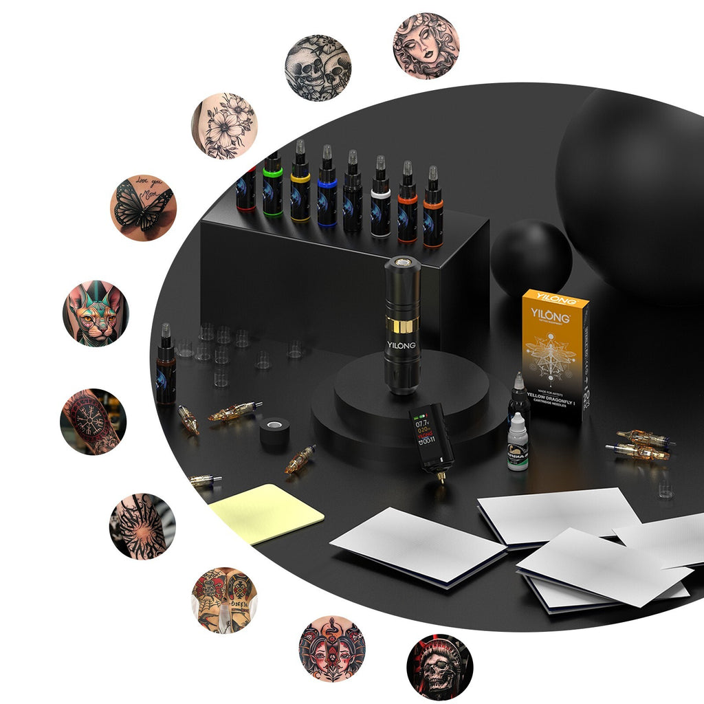 Wireless Tattoo Kit - Complete Pen Machine with Ink Needles, LED Power