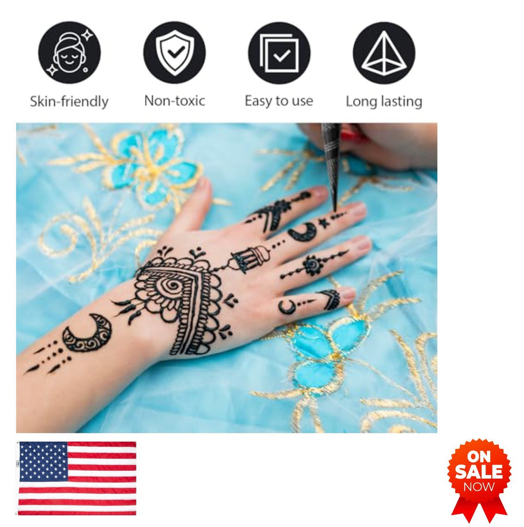 Temporary Tattoo Cone Kit 14 Pcs in 3 Colors – Black, Cherry Red, Reddish-Brown Skin