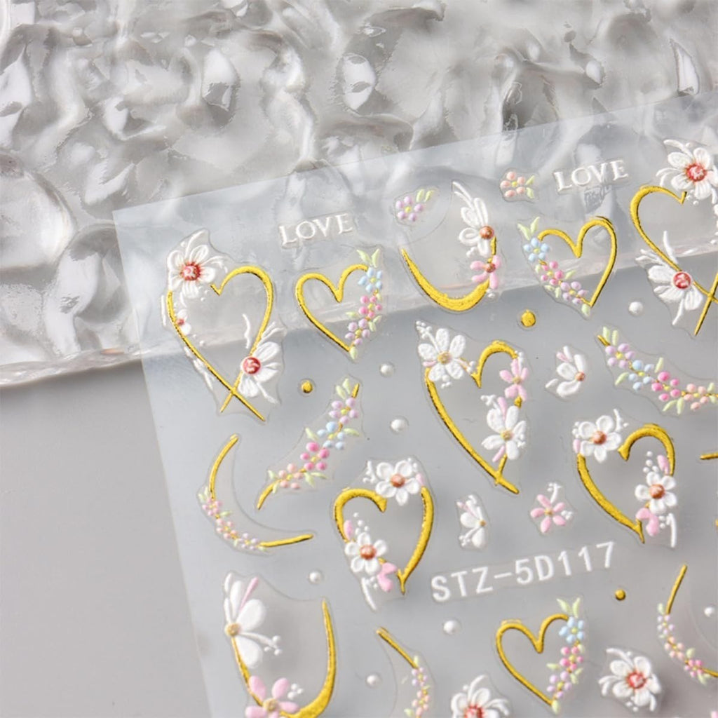 3D Embossed Flower Nail Art Stickers - Self-Adhesive Colorful Decals