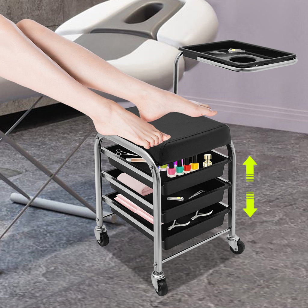 Manicure & Pedicure Tool Storage Cart with Adjustable Tray and Casters