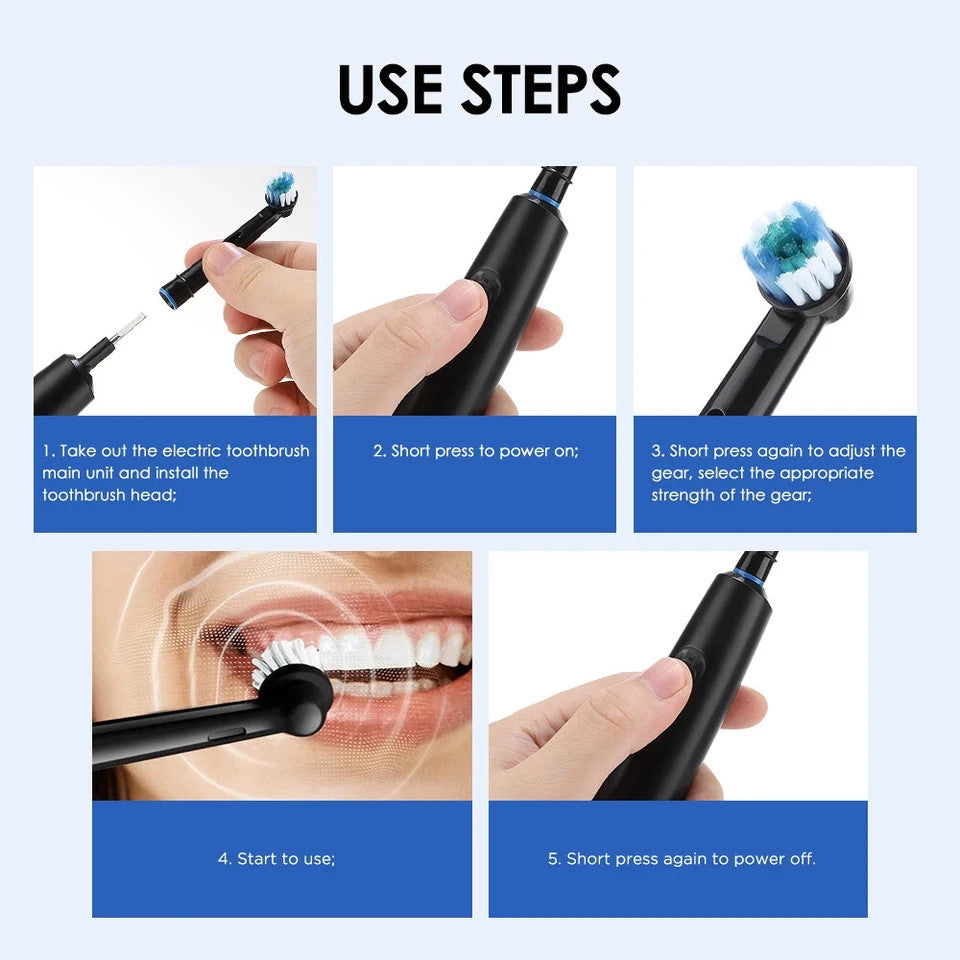 Rechargeable Electric Toothbrush for Adults with 4 Brush Heads - Black Rotary Oral Care