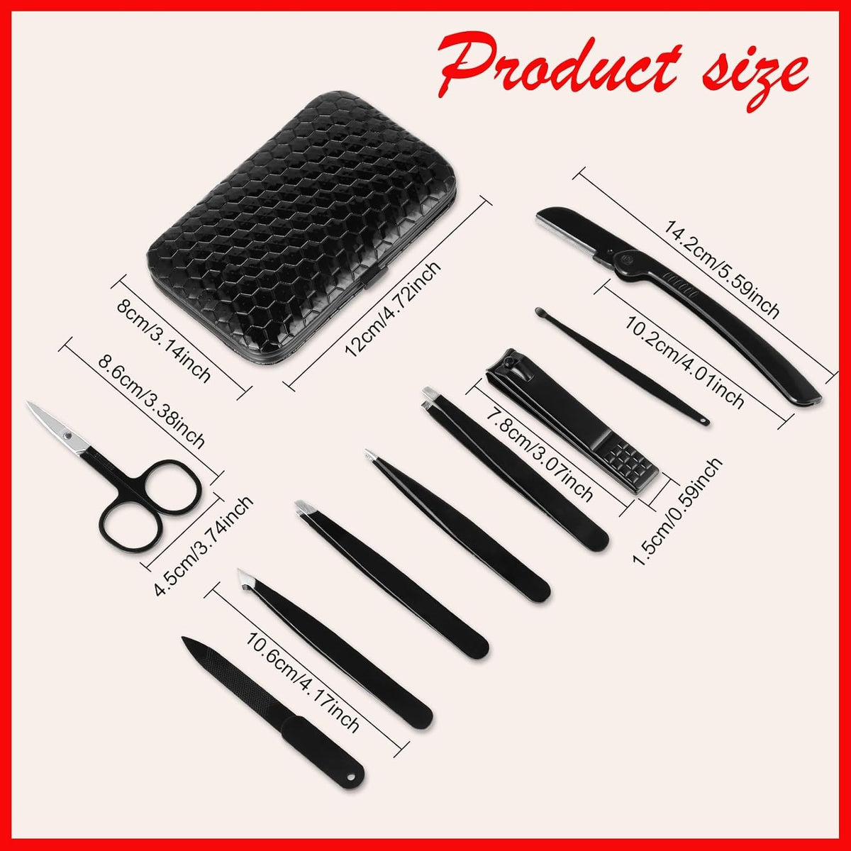 9-Piece Stainless Steel Tweezers and Nail Clippers Set with Leather Case