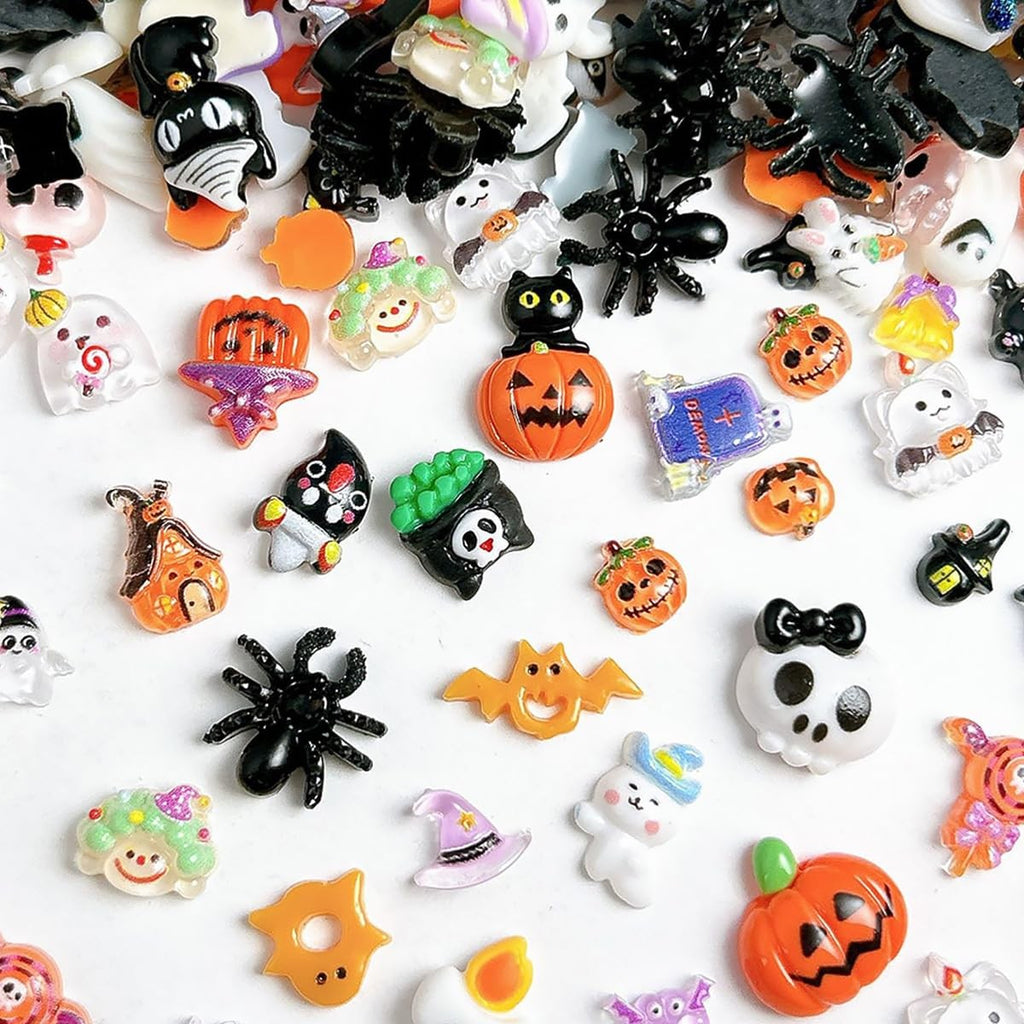 Halloween Nail Charms Set 60 Pcs Ghost & Pumpkin Gems for Nail Art