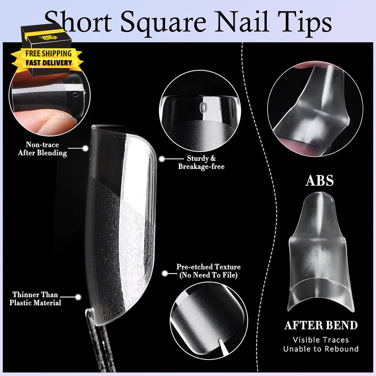 360Pc Short Square Gel Nail Tips - Clear Fake Nails for Nail Extensions