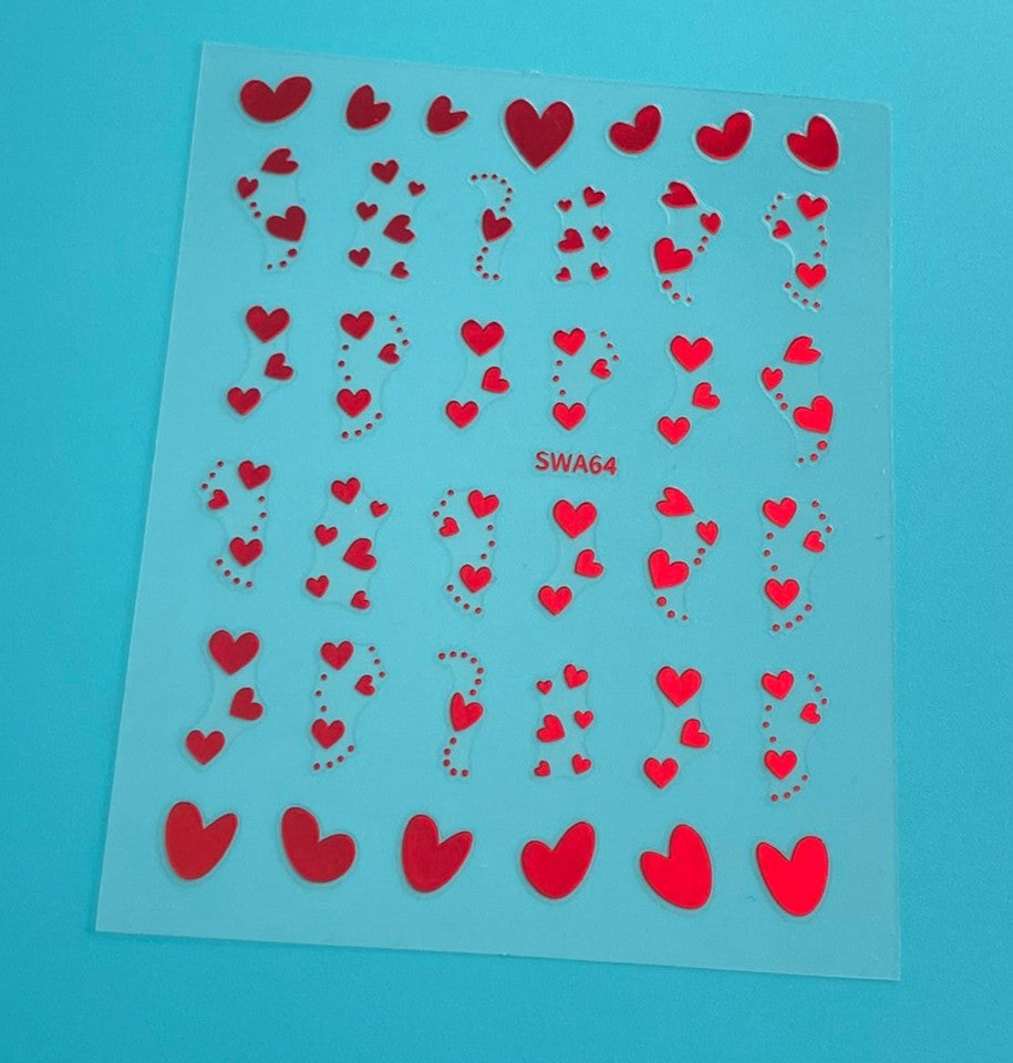 Self-Adhesive Nail Art Stickers - Gold Heart Outline Valentine's Day 1 Sheet