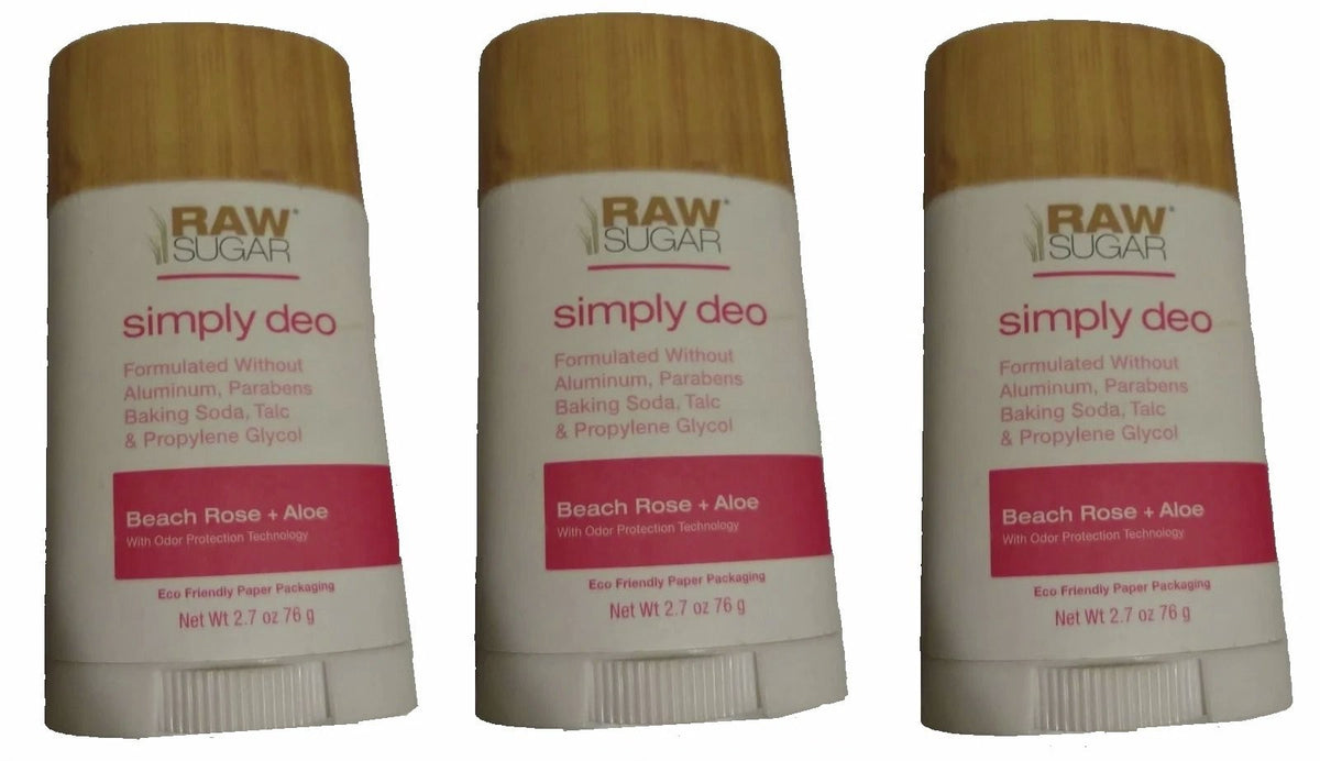 Set of 3 Vegan Deodorants - Raw Sugar Beach Rose + Aloe 2.7oz