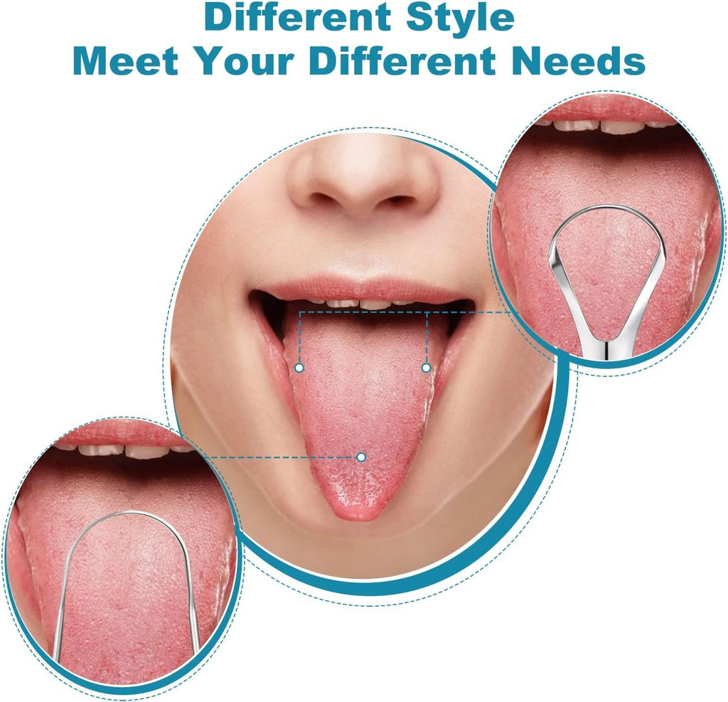 Stainless Steel Tongue Scrapers Set - 3 Pack for Oral Hygiene & Fresh Breath