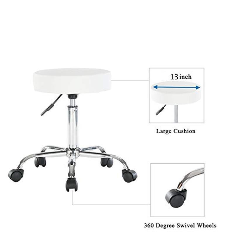 Adjustable Salon Stool Swivel Rolling Chair for Spa Massage White
