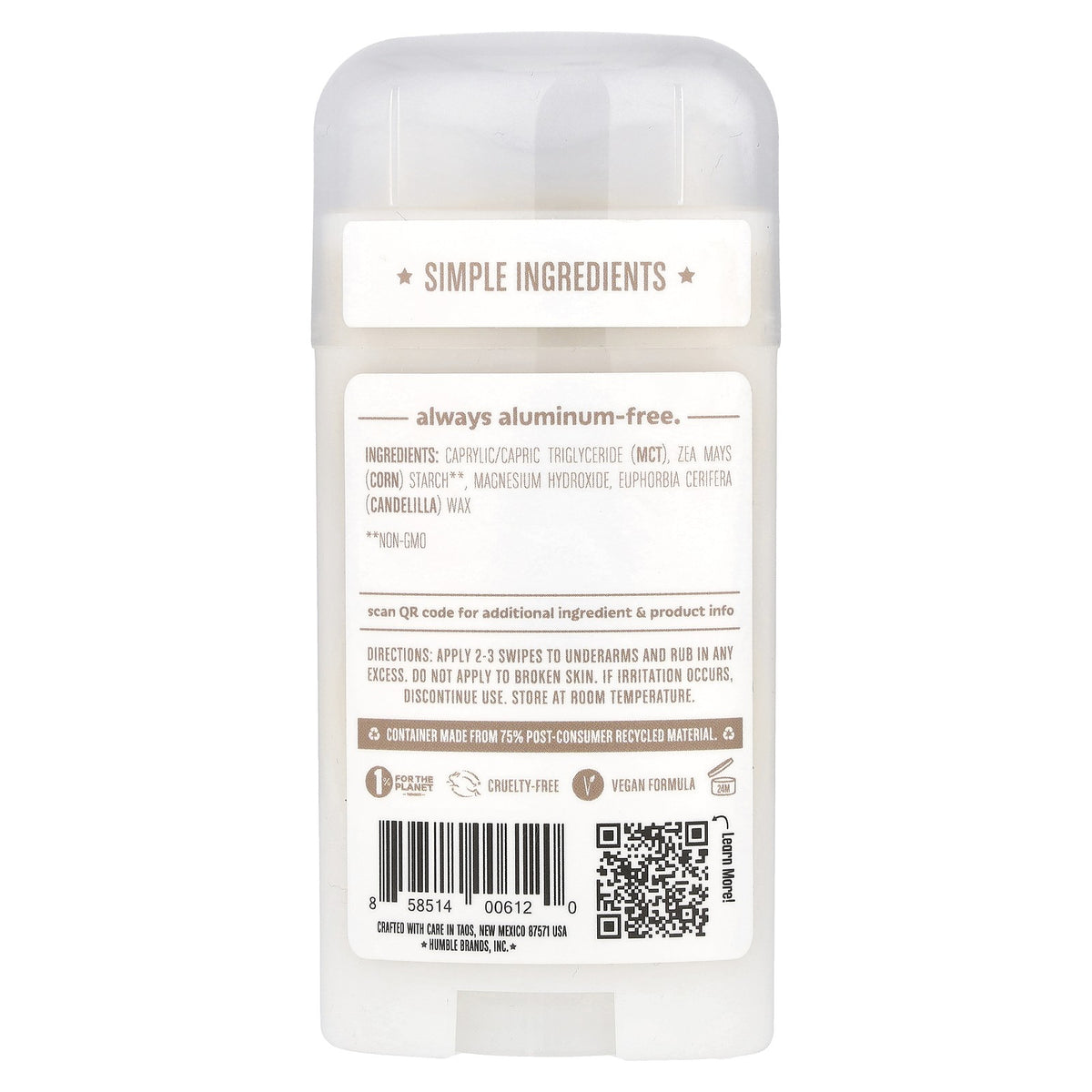 Baking Soda-Free Unscented Deodorant - 2.5 oz Natural & Aluminum-Free