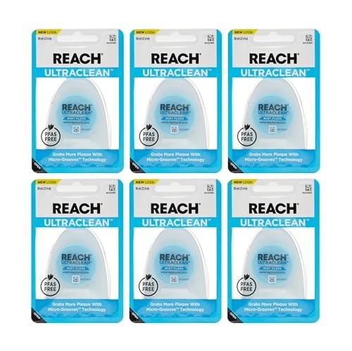 Dental Floss Pack of 6 - Ultraclean Mint Waxed 30 Yards Shred-Resistant Plaque Removal