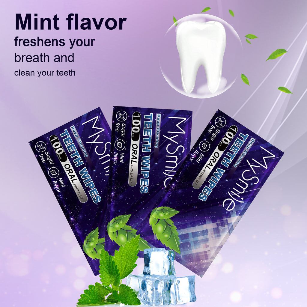 Disposable Dental Wipes for Oral Care - 100 Pack Finger Brush Ups, Mint Flavor