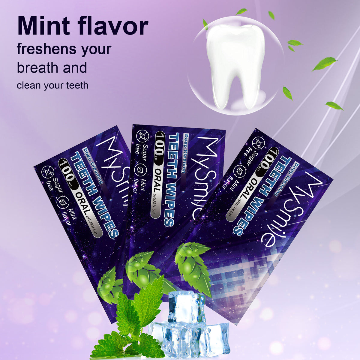 Disposable Dental Wipes for Oral Care - 100 Pack Finger Brush Ups, Mint Flavor