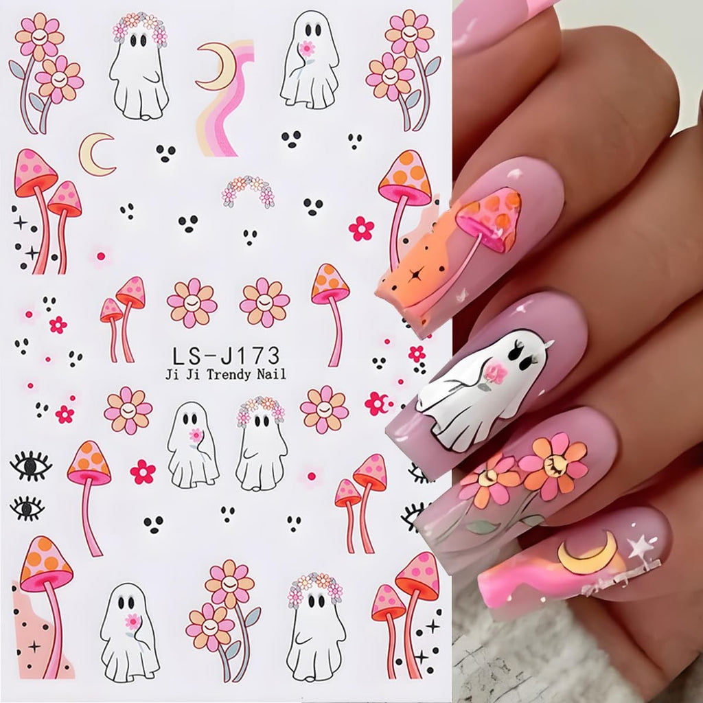 Halloween Nail Art Stickers Decals 3D Pumpkin Ghost 6 Sheets for Spooky Nail Designs