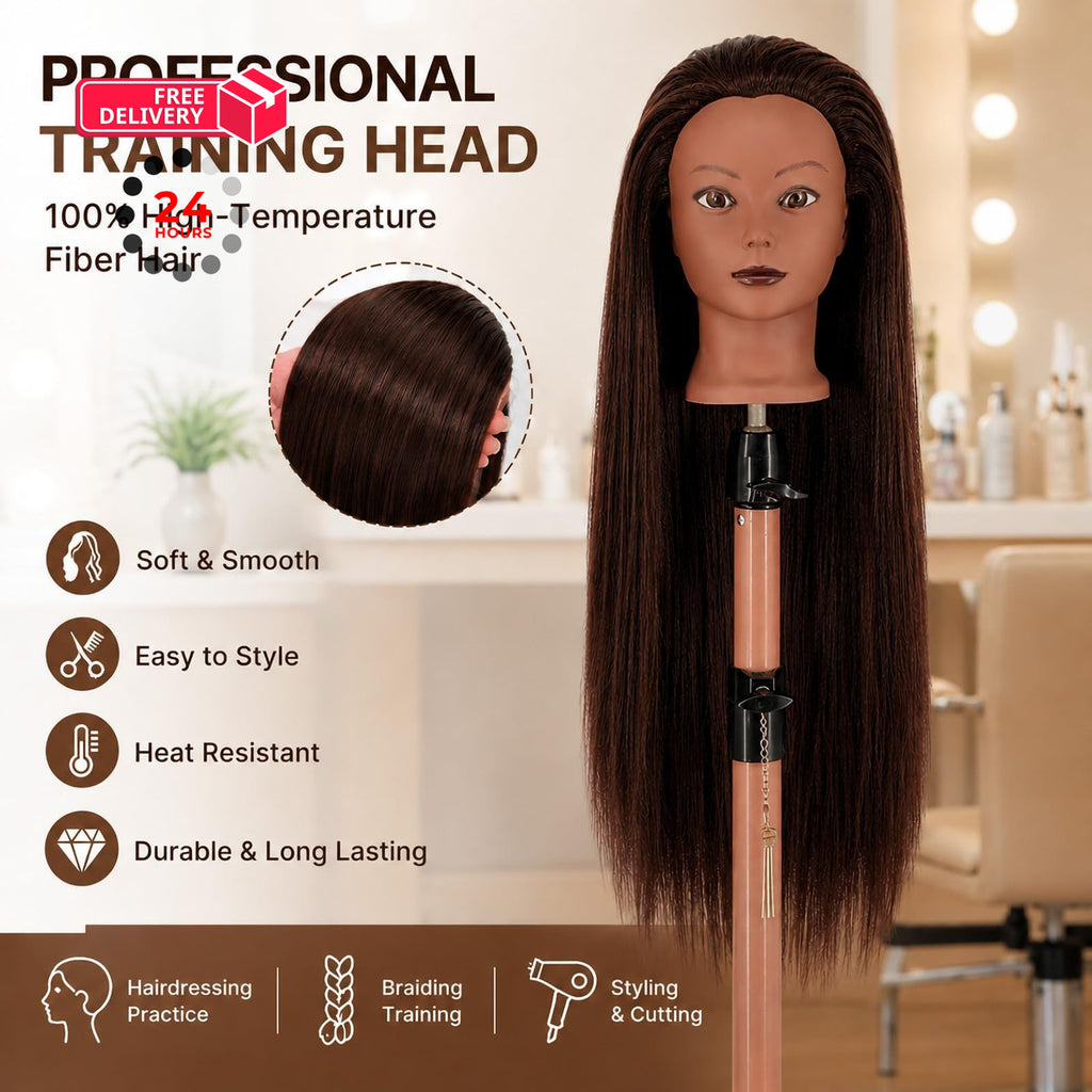 28-Inch Synthetic Hair Mannequin Head for Hair Styling & Cosmetology Practice