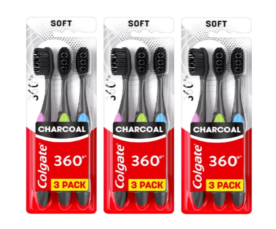 9 Pack Charcoal Toothbrushes - Slim Soft Tip Bristles for Whitening and Gentle Cleaning