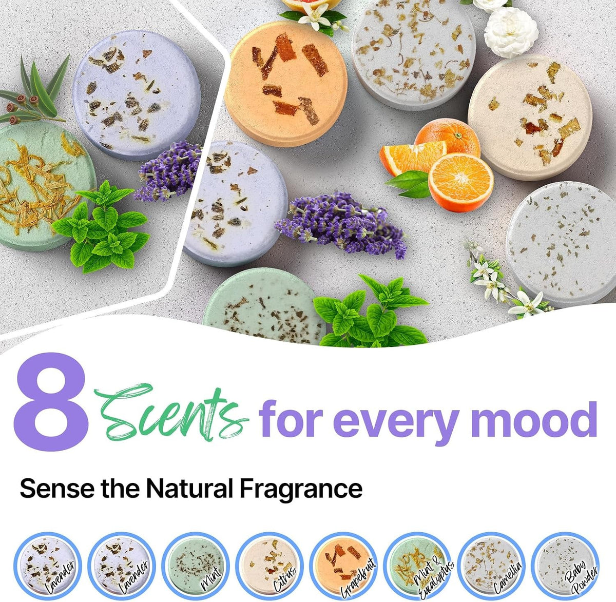 Aromatherapy Shower Steamers Set - Relaxing Essential Oil Bath Pods, 8 Count