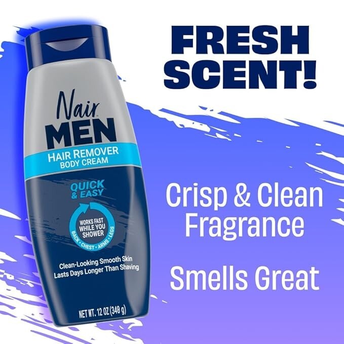Men's Body Hair Removal Cream - Fast, Effortless Depilatory for Coarse Hair 12Oz