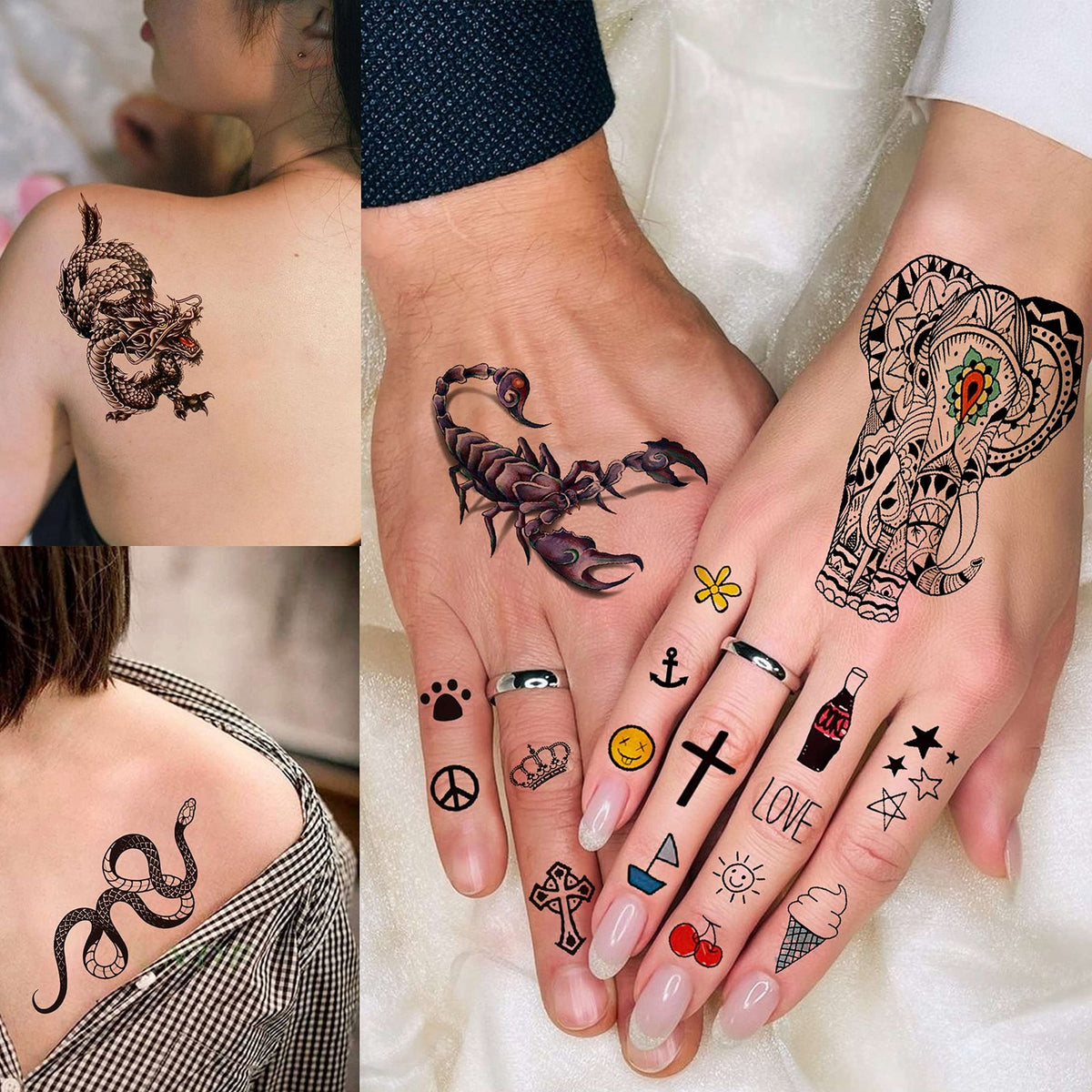 Tiny Temporary Tattoos Set - 66 Sheets, 500+ Waterproof Designs for Face, Arms & Body