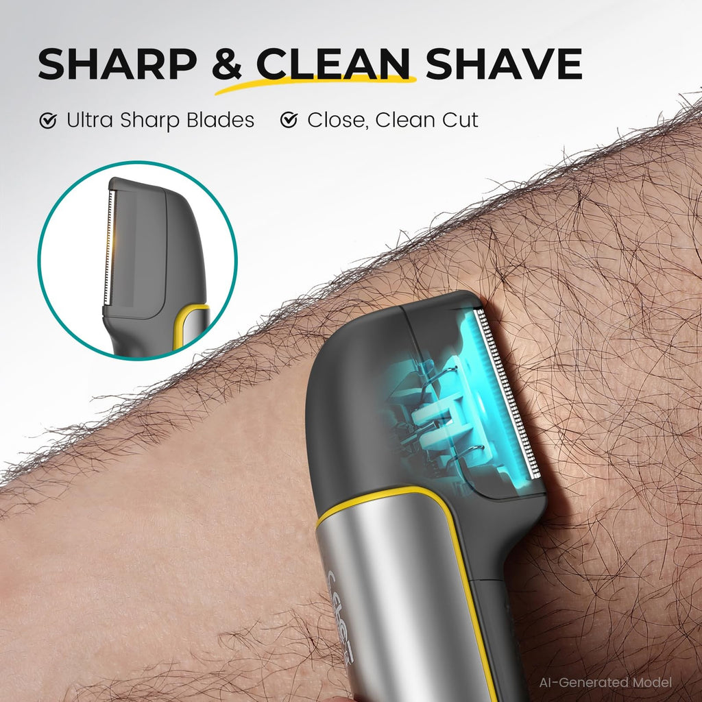 Men's Body Hair Trimmer with Extendable Back Shaver & Multiple Combs