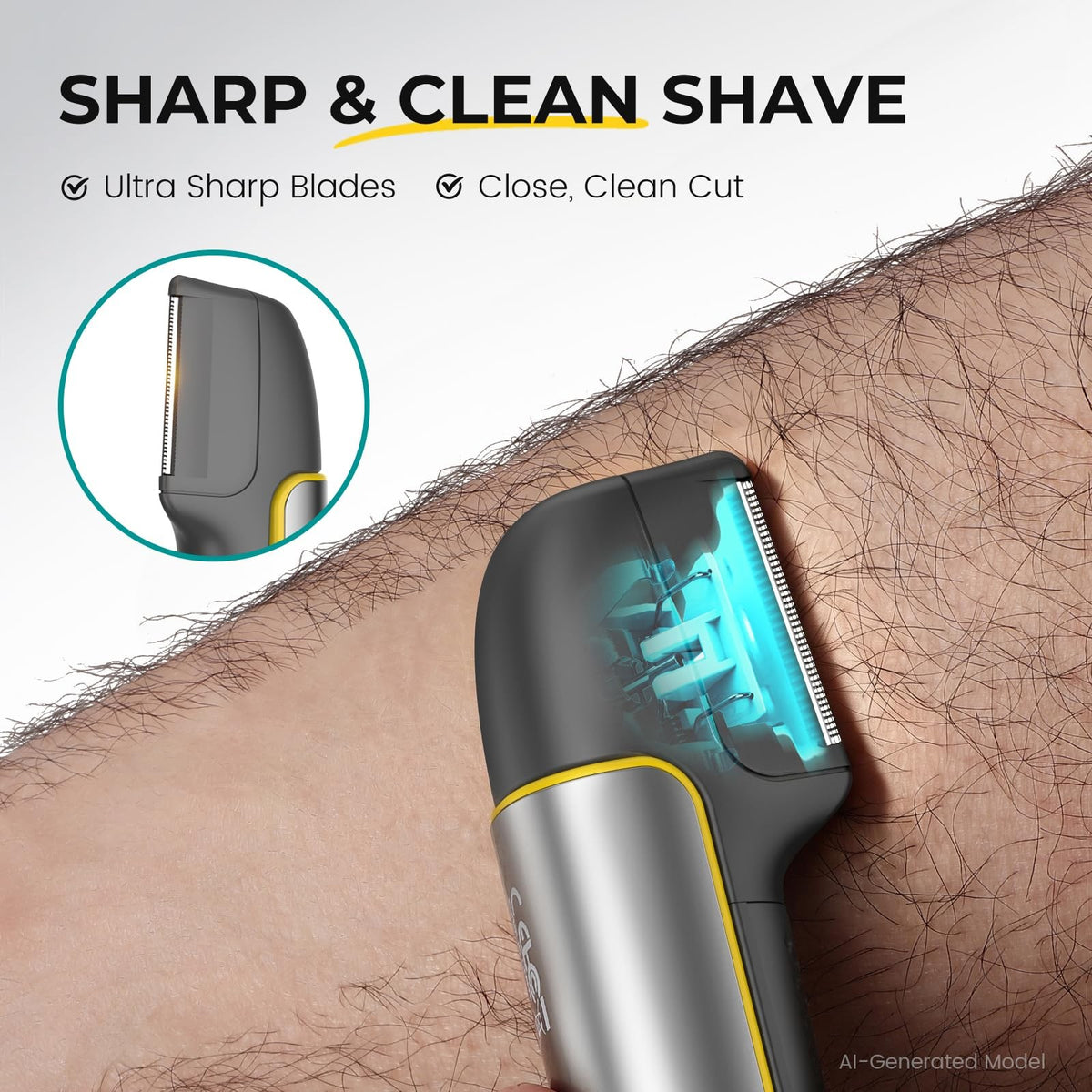 Men's Body Hair Trimmer with Extendable Back Shaver & Multiple Combs
