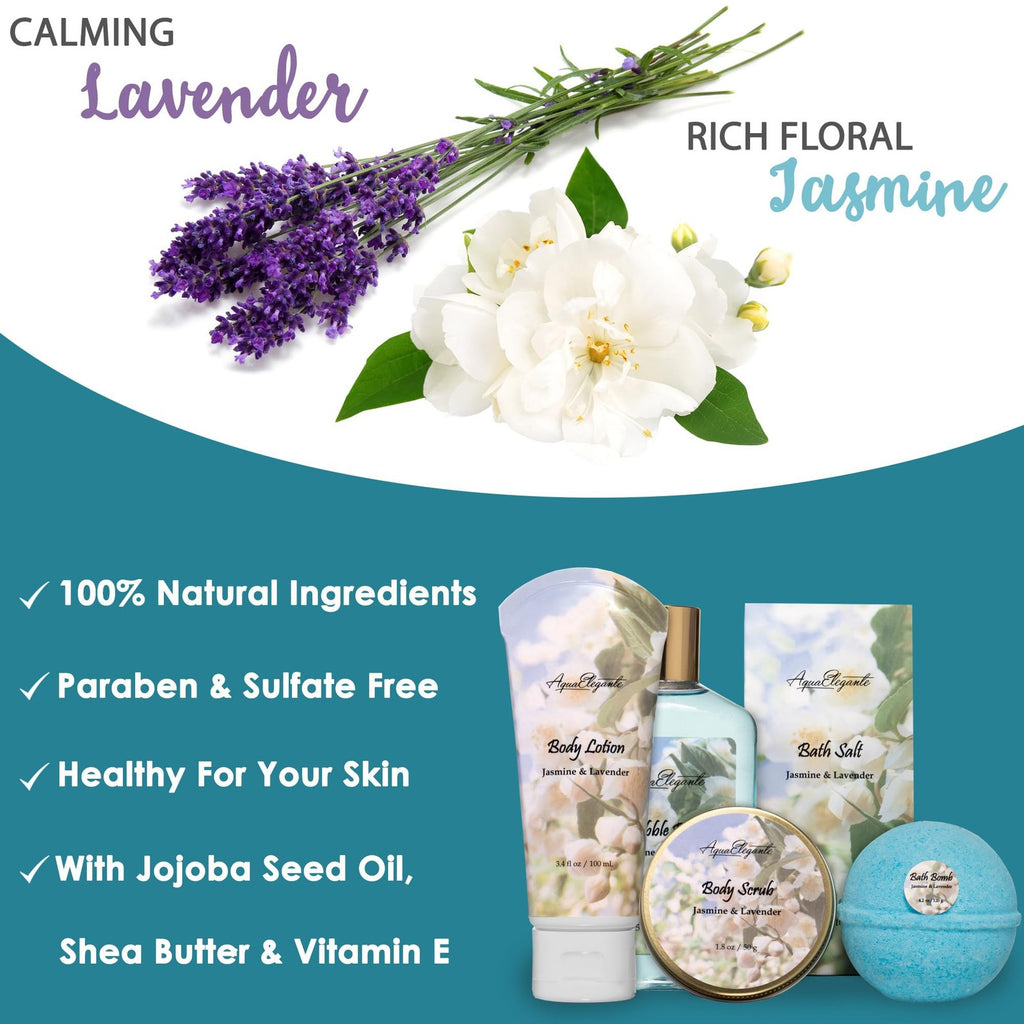Luxury Spa Gift Basket for Women - Aromatherapy Bath Set with Jasmine & Lavender