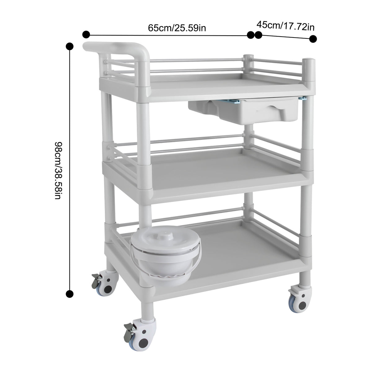 3-Tier Beauty Salon Cart with 4 Wheels and Large Storage Capacity