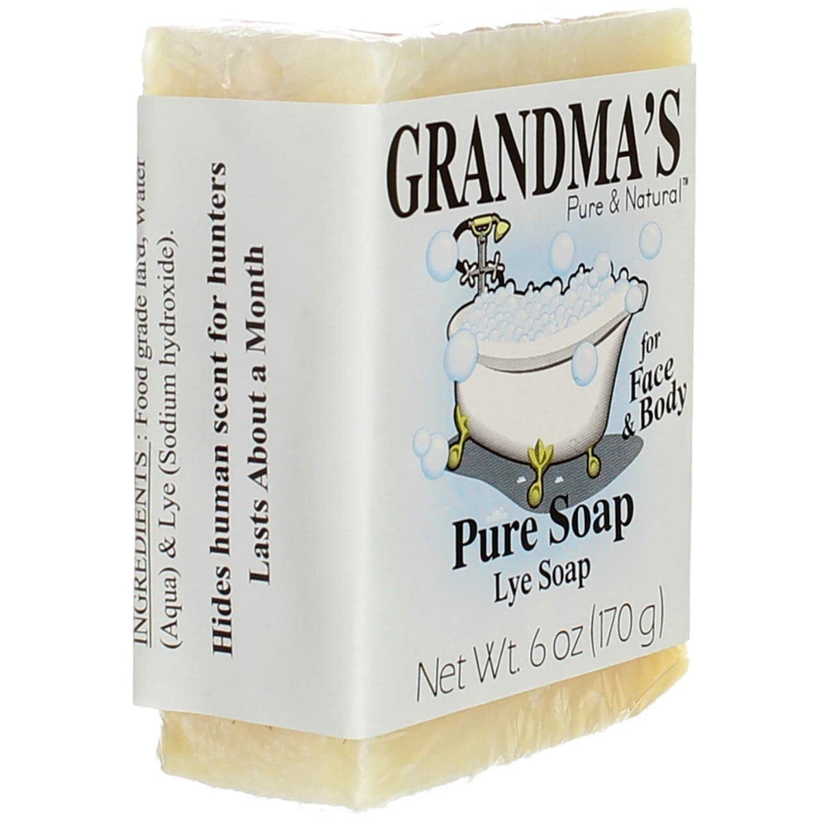 Grandma's Lye Soap - Traditional 6 Oz Hand & Body Bar for Natural Cleaning