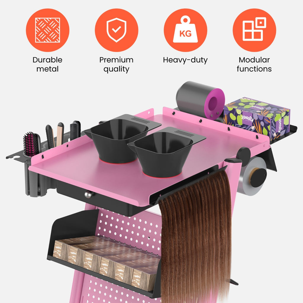 Metal Salon Trolley Cart with Drawer for Hairdressing Beauty Tattoo Pink