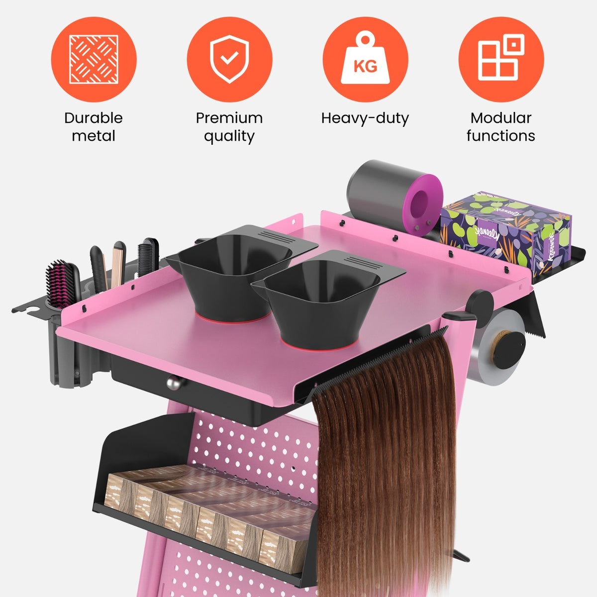 Metal Salon Trolley Cart with Drawer for Hairdressing Beauty Tattoo Pink