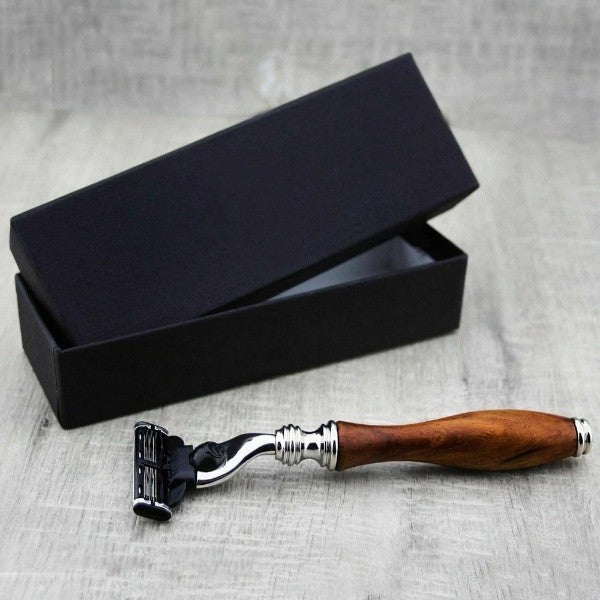 Wood Handle Safety Razor for Men - Compatible with Gillette Mach 3