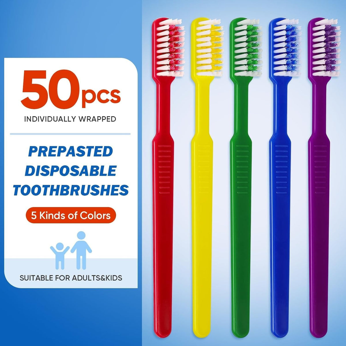 50 Pack Pre-Pasted Disposable Toothbrushes with Toothpaste for Travel & Hotel Use