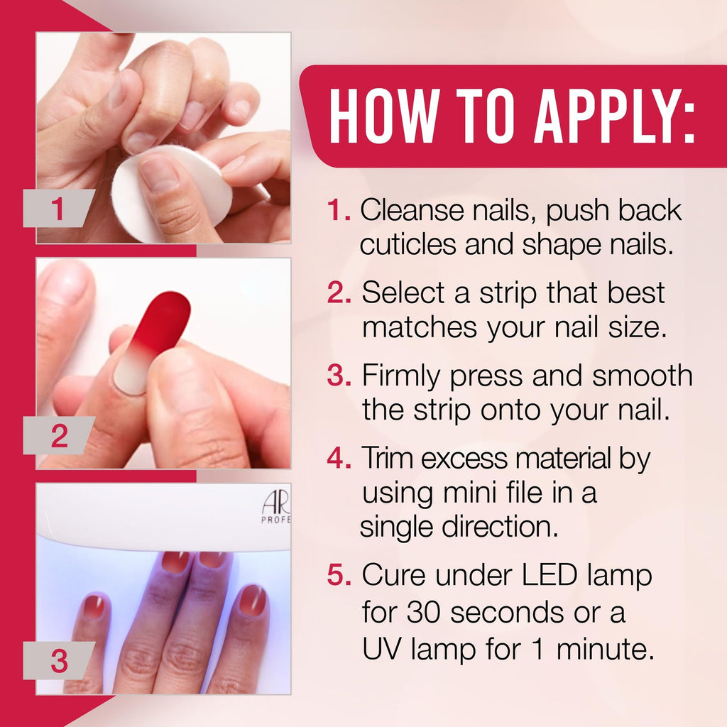 Gel Nail Strips Set of 2 Rouge Red Semi Cured Nail Wraps Long-Lasting Manicure