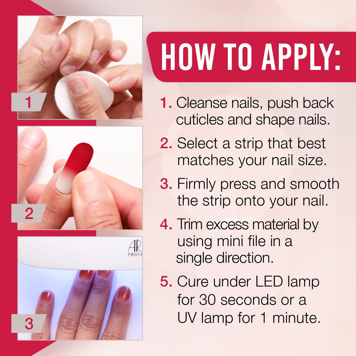 Gel Nail Strips Set of 2 Rouge Red Semi Cured Nail Wraps Long-Lasting Manicure