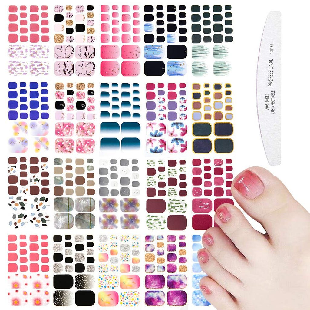 Gradient Toe Nail Polish Strips & Stickers Kit with Nail File - Colorful 20 Sheets