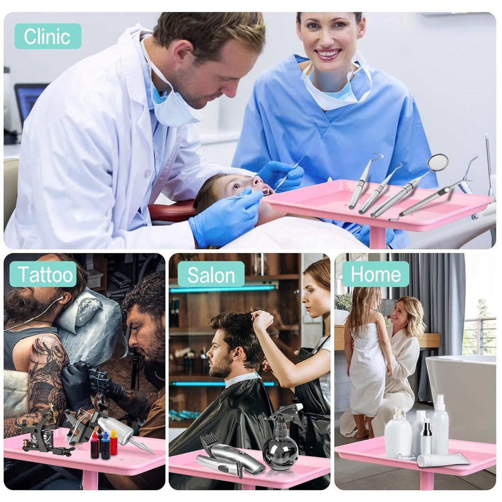 Pink Height-Adjustable Salon Tray with 5 Wheels for Beauty & Home Use