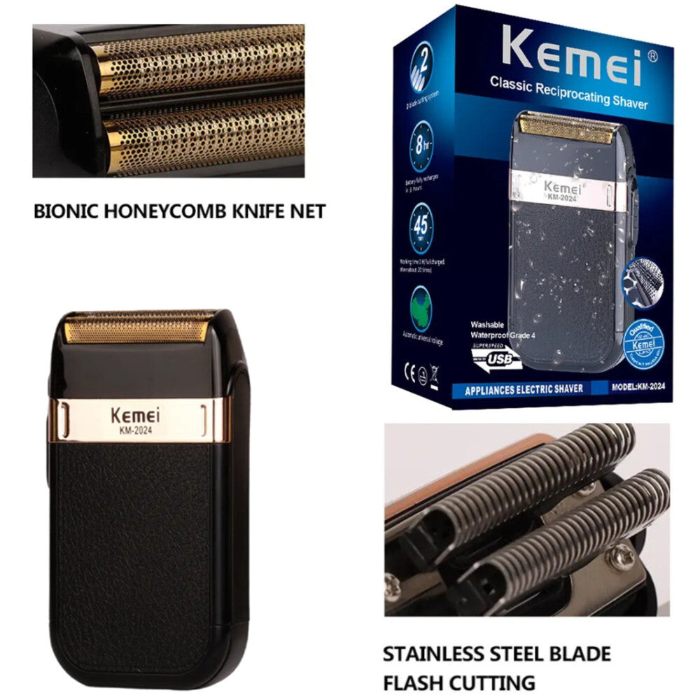 Rechargeable Men Electric Shaver Trimmer Waterproof Cordless Razor - KM-2024