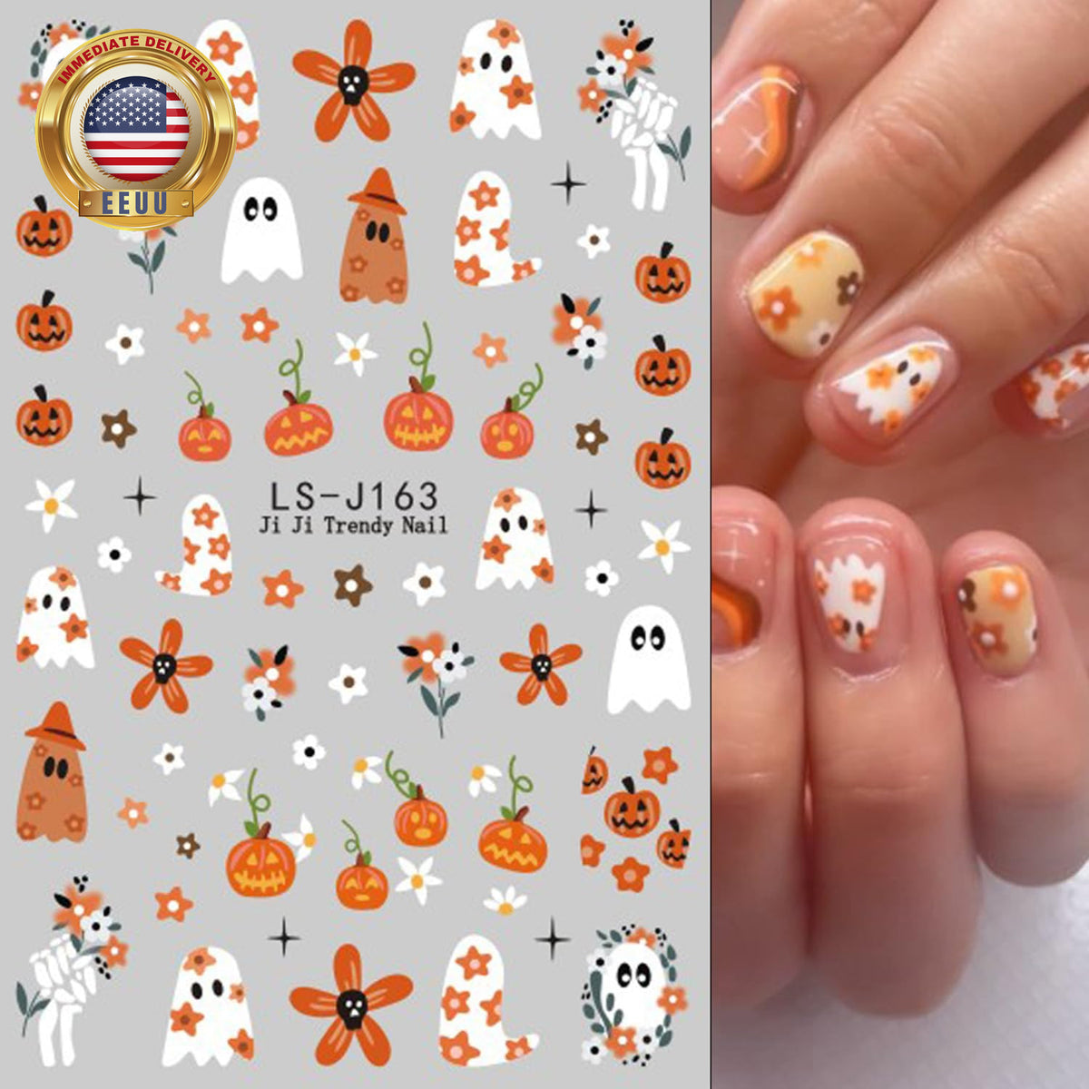 Halloween Nail Art Stickers Set - 6 Sheets with Pumpkin Ghost Skeleton Designs
