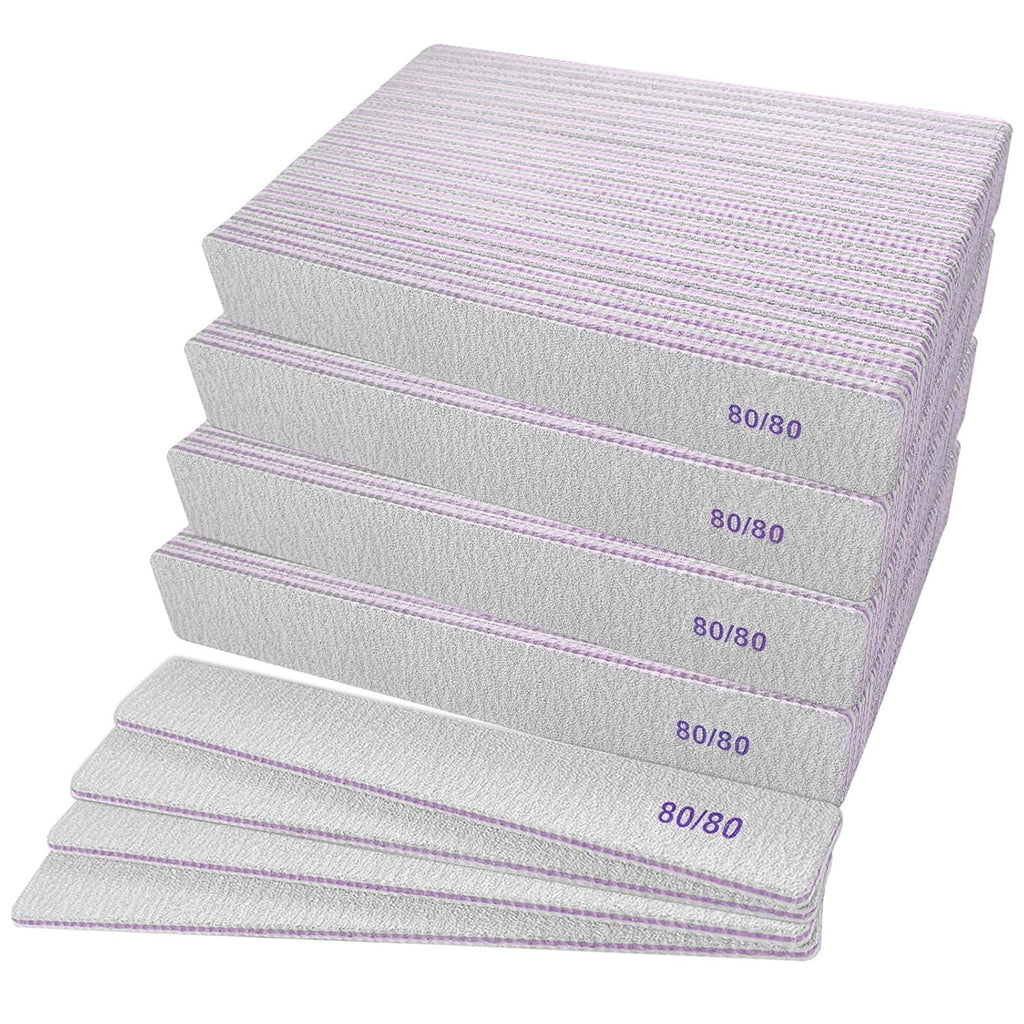 Coarse Nail Files 80/80 Grit - 100 Pack for Acrylic & Gel Nails