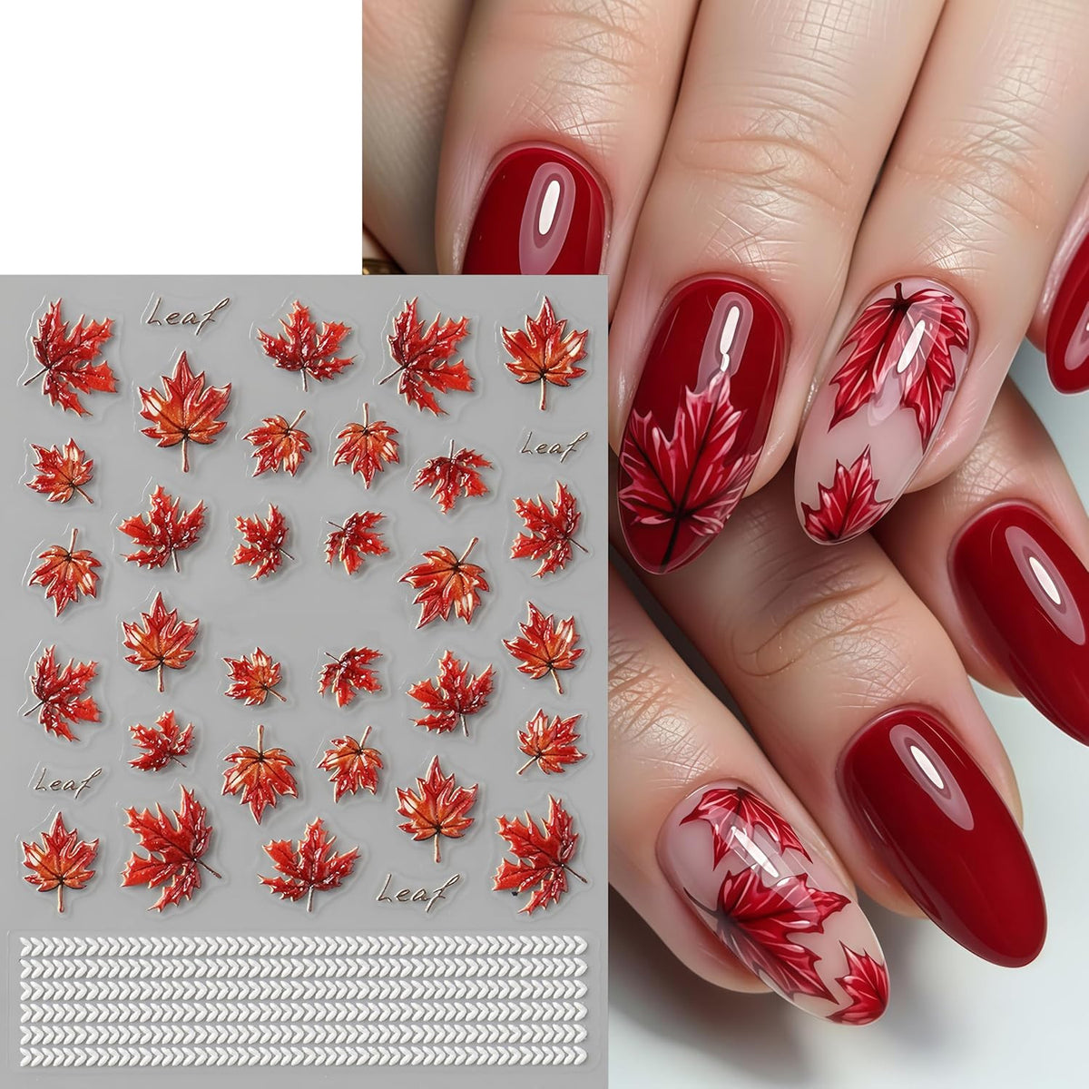 Fall Maple Leaf Nail Stickers - 3 Sheets 5D Self-Adhesive Nail Art Decals
