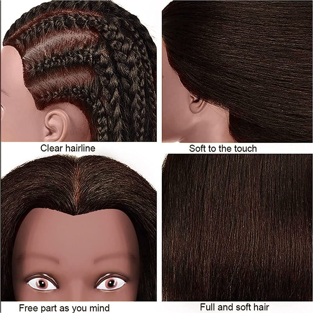 Practice Head with Dark Brown Real Hair for Cosmetology Training - 20-22 Inches