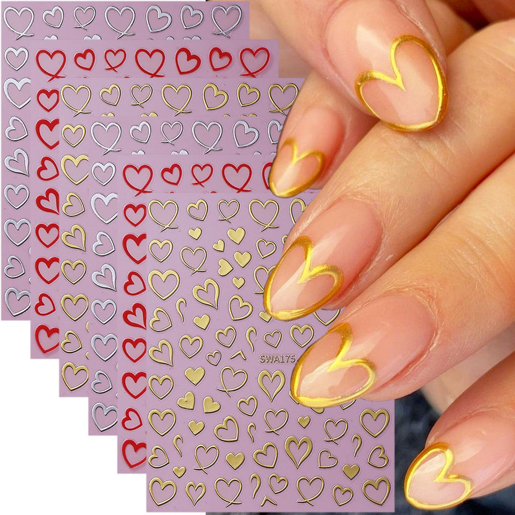 Heart Nail Stickers for Nail Art, 6 Sheets Valentine 3D Self-Adhesive Decals