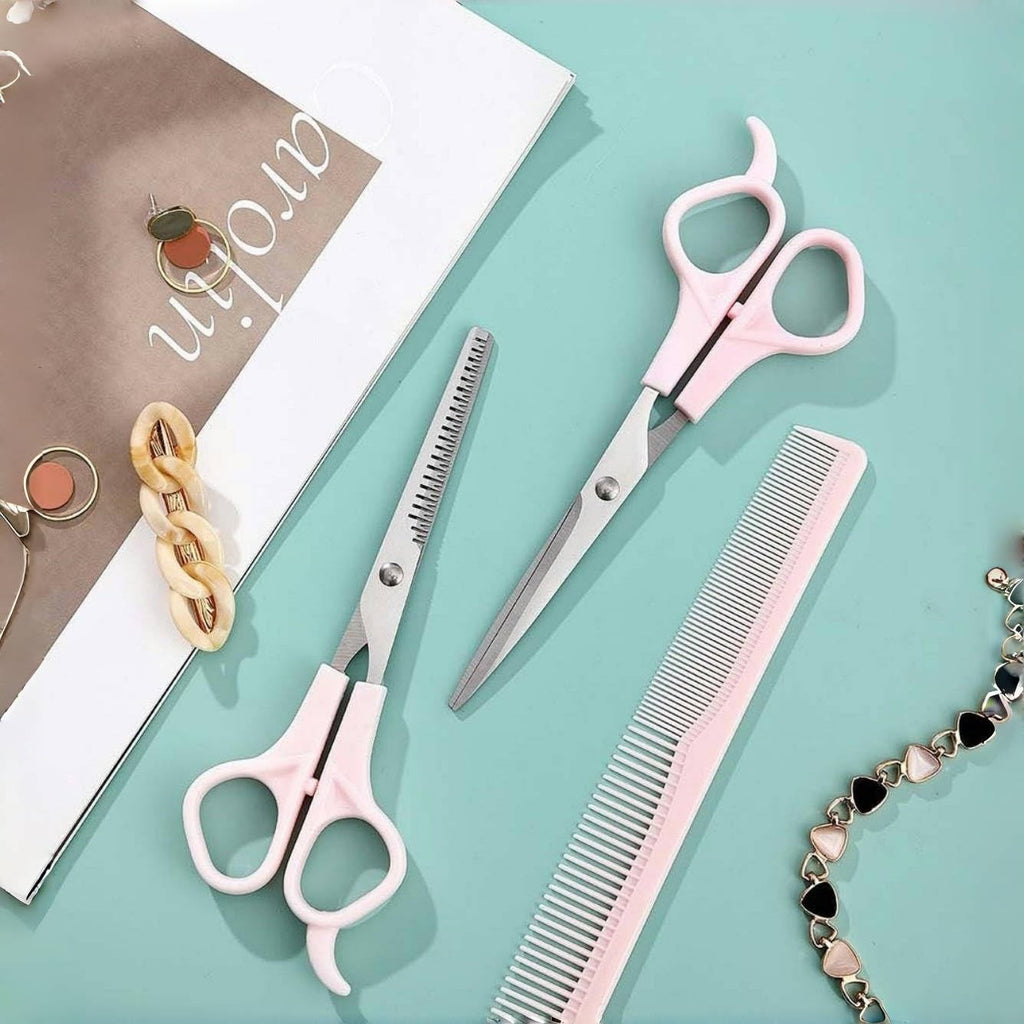 Pink Stainless Steel Hair Cutting Shears Set - 6.7 Inch Thinning & Styling Scissors