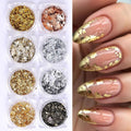 Gold Flakes Nail Glitter Foils Set - Metallic Gold Silver Black Rose Gold for Nail Art