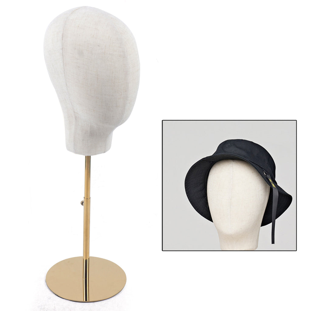 Adjustable Wig Mannequin Head Display Stand for Hats & Wigs - Gold